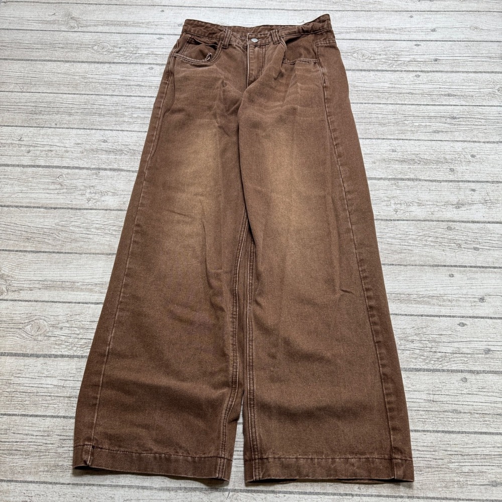 Y2K Baggy Jeans Women's 28 Brown Denim High Rise Wide Leg Oversized Streetwear